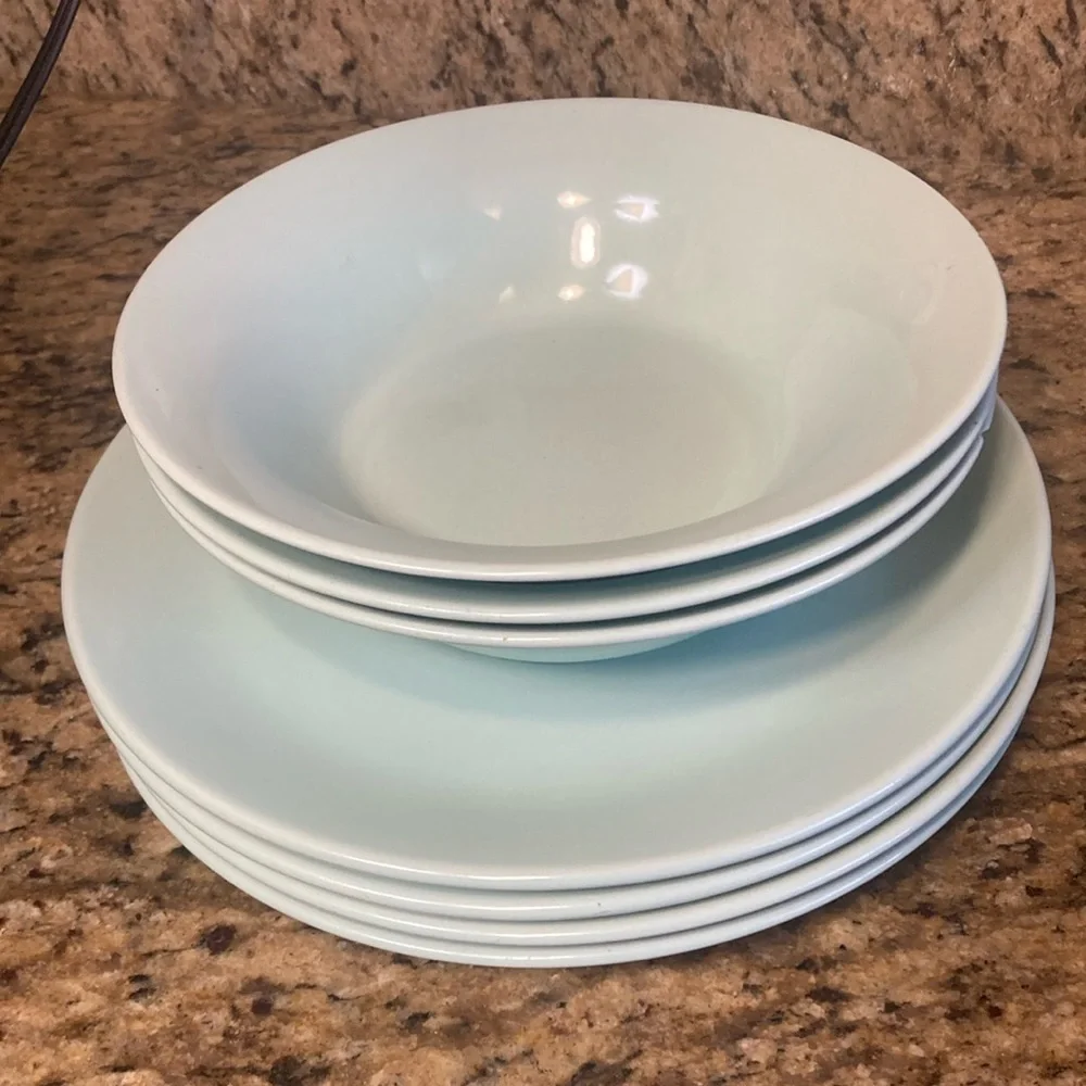 IKEA set of 3 soup bowls and 4 dining plates green
